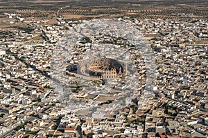 Aerial view of El Jem Coliseum - The largest Roman amphitheater in Africa- Tunisia