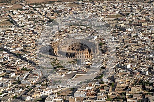 Aerial view of El Jem Coliseum - The largest Roman amphitheater in Africa- Tunisia