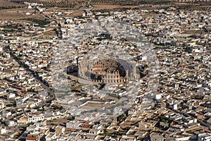 Aerial view of El Jem Coliseum - The largest Roman amphitheater in Africa- Tunisia