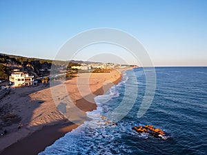 Aerial view of El Maresme coast. Beach named Platja del CavallÃÂ³o in Arenys de Mar, Catalonia photo