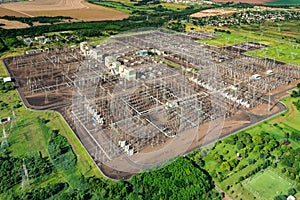 Aerial view of an electric substation