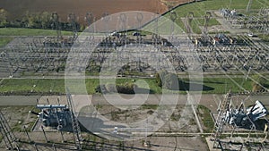 Aerial View Electrical Substation Transmission Line