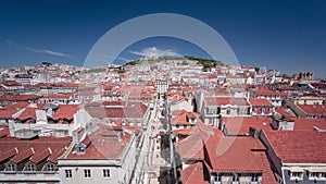 Aerial view from the Elevador de Santa Justa to the old part of Lisbon timelapse