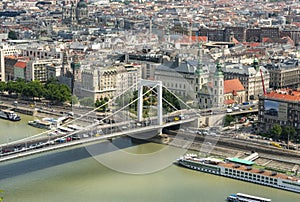 Aerial view of Elisabeth Bridge in Budapest