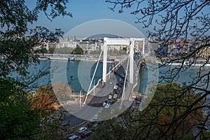 Aerial view of Elisabeth Bridge and Danube River - Budapest, Hungary