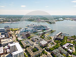 Aerial view of the Elizabeth River norfolk Virginia USA