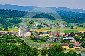 Aerial view of Emmersdorf an der Donau town in Austria...IMAGE