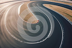 Aerial view of empty car race track, created using generative ai technology