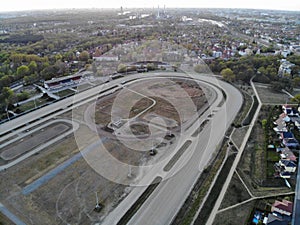 Aerial view of empty Karlshorst harness racing track,