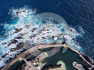 Aerial view of empty natural pools in Porto Moniz.