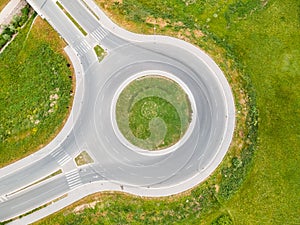 Aerial view of empty roundabout in rural landscape
