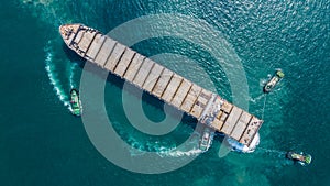 Aerial view empty upper deck of container ship photo