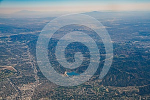 Aerial view of Encino Reservoir, Van Nuys, Sherman Oaks, North H