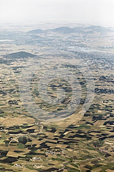 Aerial view of endless farmland in central Ethiopia