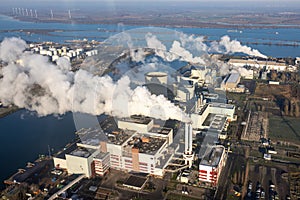 Aerial view energy powerplant industrial area Moerdijk, The Netherlands