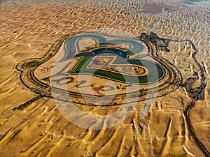 Aerial View of entire Love Lake Dubai at Al Qudra