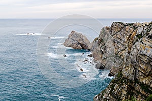 Aerial view of the epic cliffs in Cabo de PeÃ±as in Asturias, Spa