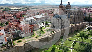 Aerial view on the Episcopal Palace of Astorga. Spain