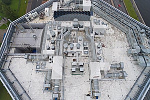 Aerial view of the equipment on the roof a modern building