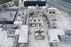 Aerial view of the equipment on the roof a modern building
