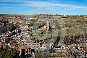 Aerial view from Eresma Valley Viewpoint with Vera Cruz Church - Segovia, Spain photo