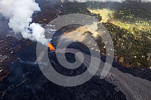 Aerial view of the eruption of the volcano Kilauea on Hawaii