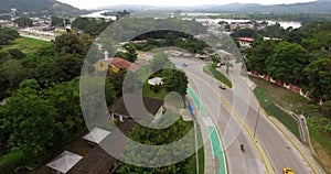Aerial view of Esmeraldas city, aerial view of a road