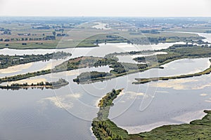 Estuary of Dutch river IJssel with small islands and wetlands