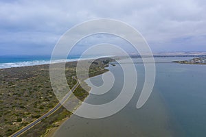 Aerial view of the estuary at Goolwa in South Australia