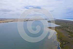 Aerial view of the estuary at Goolwa in South Australia