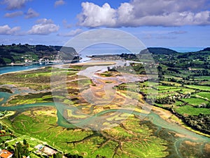 Aerial view of estuary in Villaviciosa, Asturias