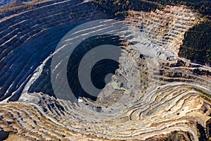 Aerial view of Europe second largest open pit copper mine, Rosia Poieni, Romania