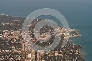 Aerial view of Evanston and Lake Michigan