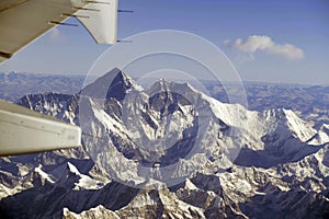 Aerial view of Everest, Manaslu, Lhotse