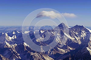 Aerial view of Everest, Manaslu, Lhotse