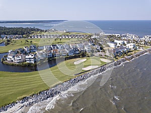 Aerial view of exclusive golf community on the Atlantic coast of