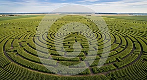 Aerial view of an expansive cornfield