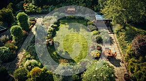 Aerial View Of Expansive Outdoor Garden With Soft Atmospheric Scenes