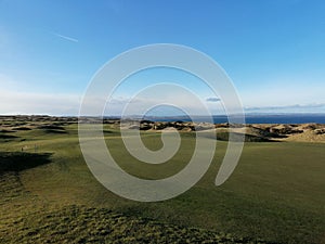 Aerial view of Fairmont St Andrews Torrance Course golf course, located in Scotland.