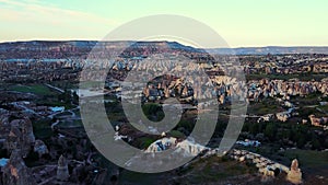 Aerial view of fairy chimneys at Urgup, Cappadocia, Turkey,