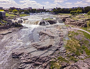 Aerial view of the falls in Sioux Falls, South Dakota
