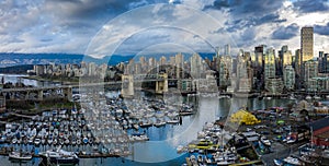 Aerial View of False Creek, Granville Island, and Yaletown, in Vancouver