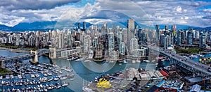 Aerial View of False Creek, Granville Island, and Yaletown, in Vancouver