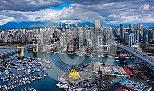 Aerial View of False Creek, Granville Island, and Yaletown, in Vancouver photo