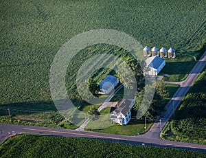 Aerial view of Family Farm with barns