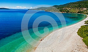 Aerial view of the famous Agios Dimitrios (Saint Demetrios) Beach in Alonnisos island  Sporades  Greece