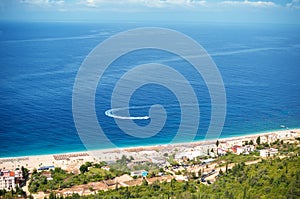 Aerial view of the famous beach of Dhermi in the Ionian Sea in Albania