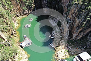 Aerial view of famous Canyons of Capitolio`s lagoon.