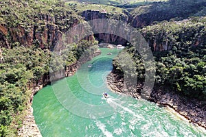 Aerial view of famous Canyons of Capitolio`s lagoon.