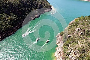 Aerial view of famous Canyons of Capitolio`s lagoon.